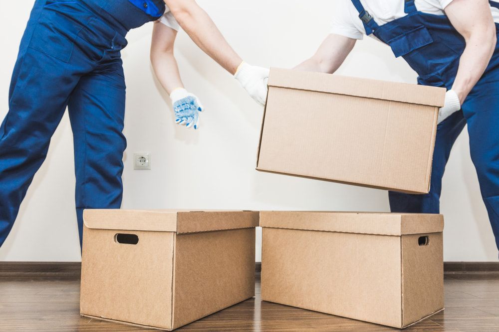A Man And A Woman Are Carrying Boxes In A Room — Professional Removalists In Alstonville