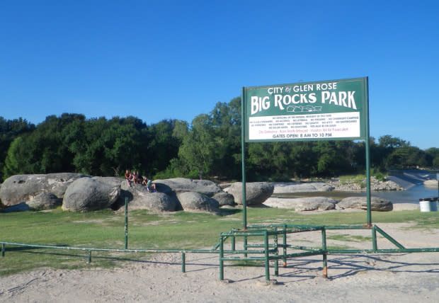 A sign for big rocks park in glen rose texas
