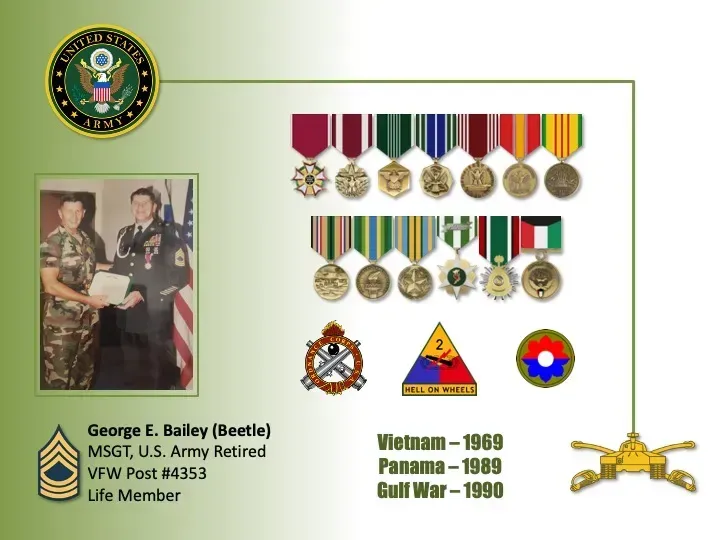 A picture of george l. bailey and his medals