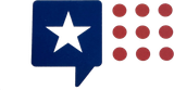 A speech bubble with a star and red dots on it