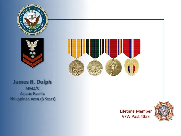 A picture of medals and ribbons for james r. dolph