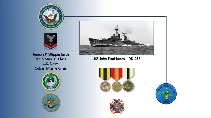 A poster with a picture of a ship and medals