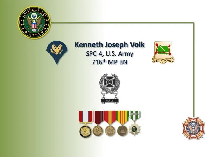 The name kenneth joseph volk is on a green background