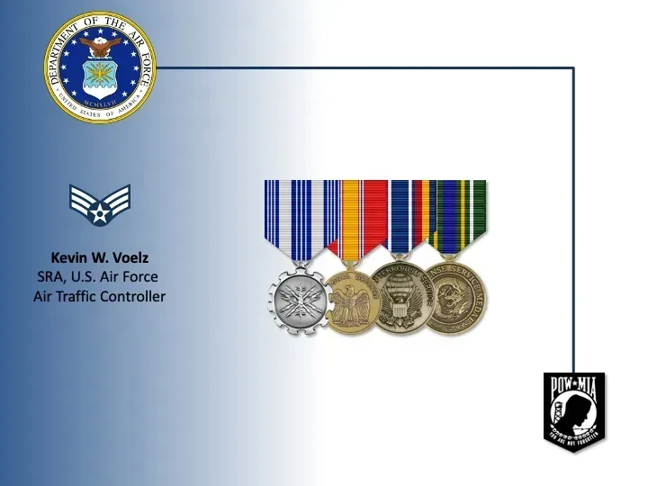 A picture of medals and ribbons with the name kevin w. voelz