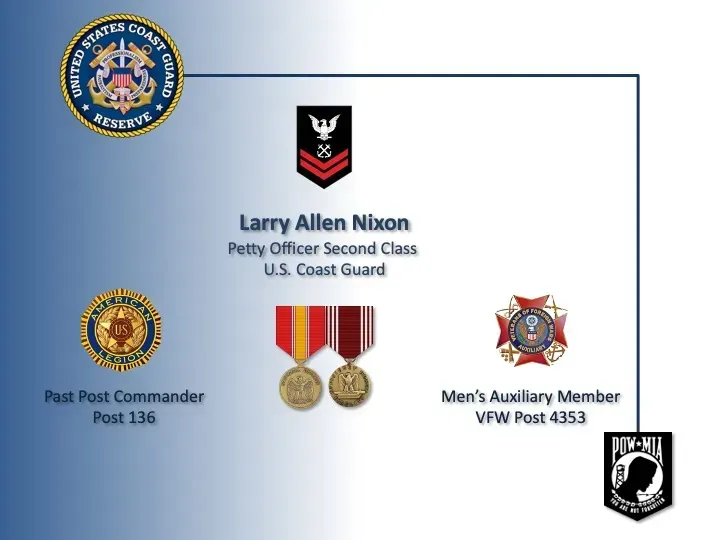 Larry allen nixon is a petty officer second class u.s. coast guard