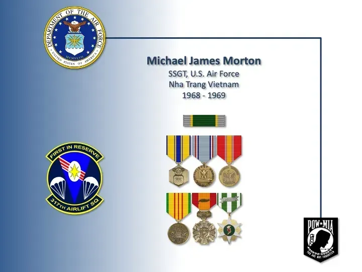 A picture of michael james morton 's medals and badges