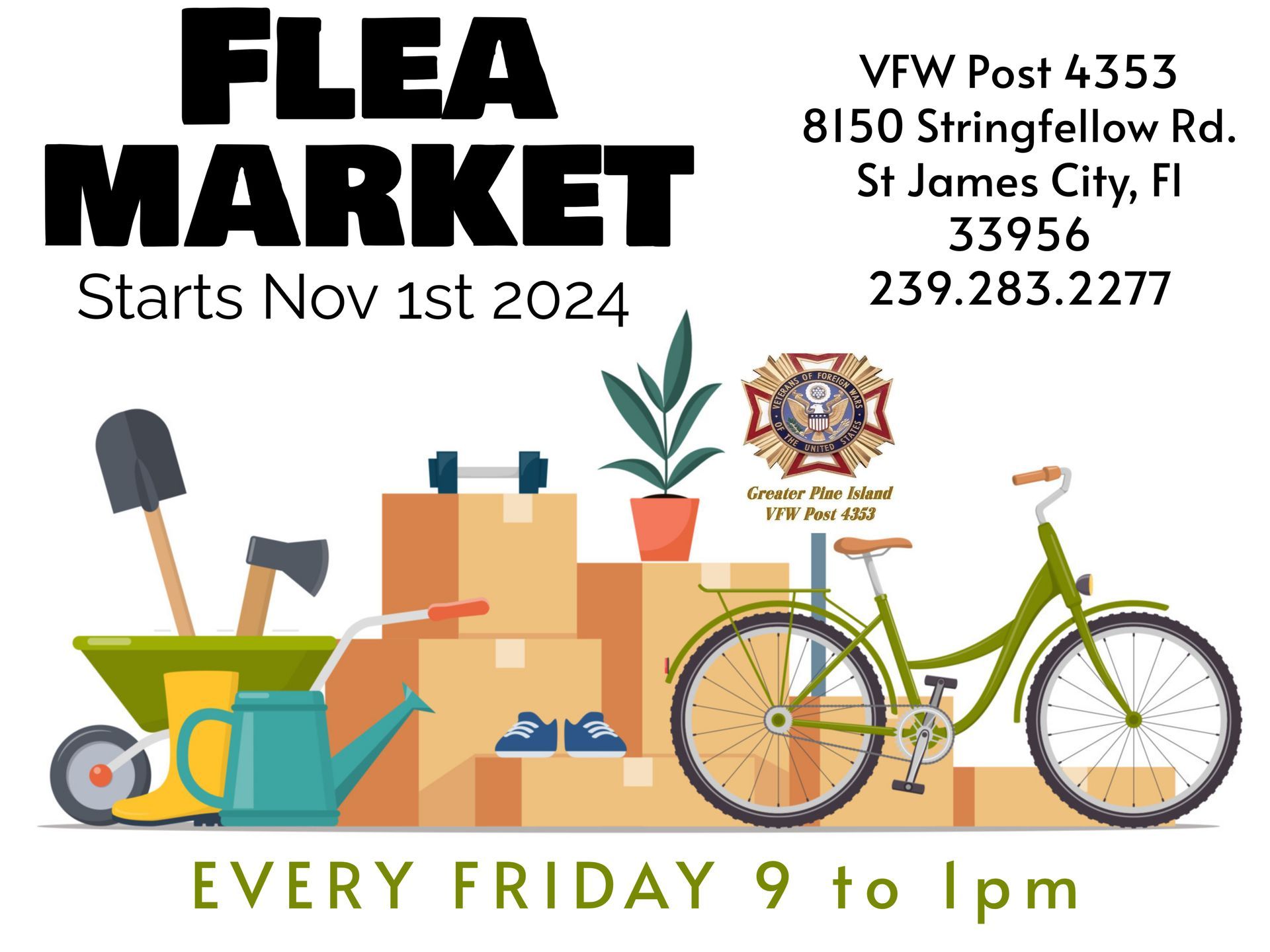 A flea market is taking place every friday from 9 to 1pm.