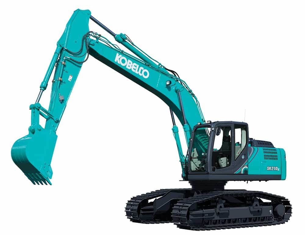 A Teal Kobelco Excavator on Black Tracks, Arm Extended and Bucket Down — Forecast Machinery in Yarrawonga, NT