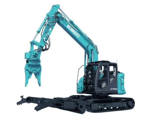 Teal Kobelco Excavator with Grapple Attachment on Black Tracks — Forecast Machinery in Yarrawonga, NT