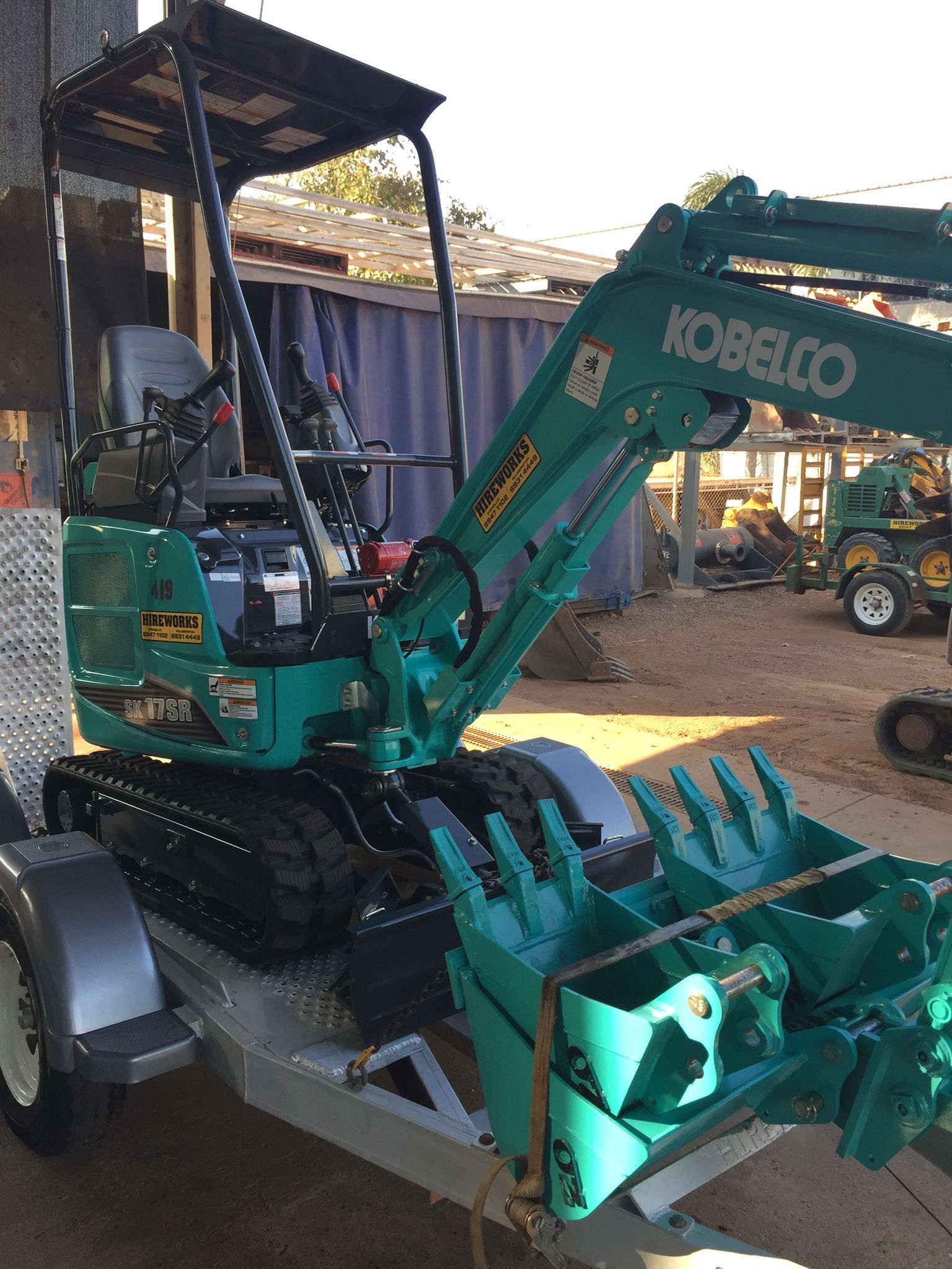Teal Kobelco Mini Excavator on A Trailer — Forecast Machinery in Yarrawonga, NT