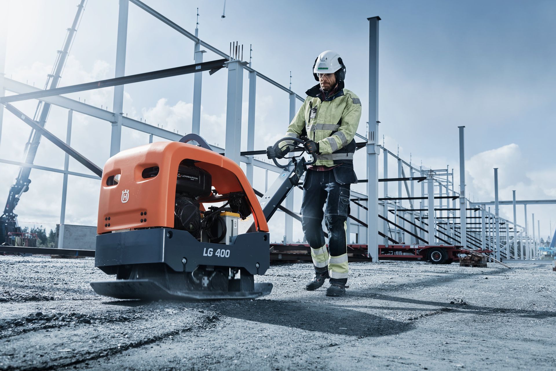 Orange and gray Husqvarna SP 5500D asphalt compactor on a white background — Forecast Machinery in Yarrawonga, NT