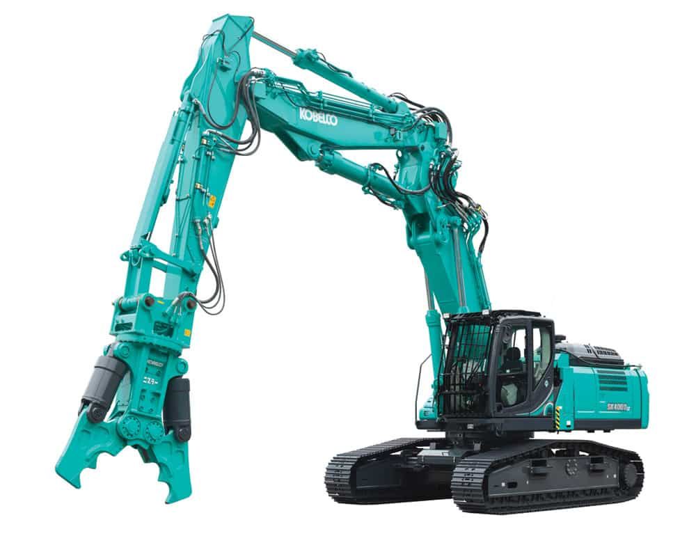 Teal Kobelco Excavator with Demolition Shears — Forecast Machinery in Yarrawonga, NT