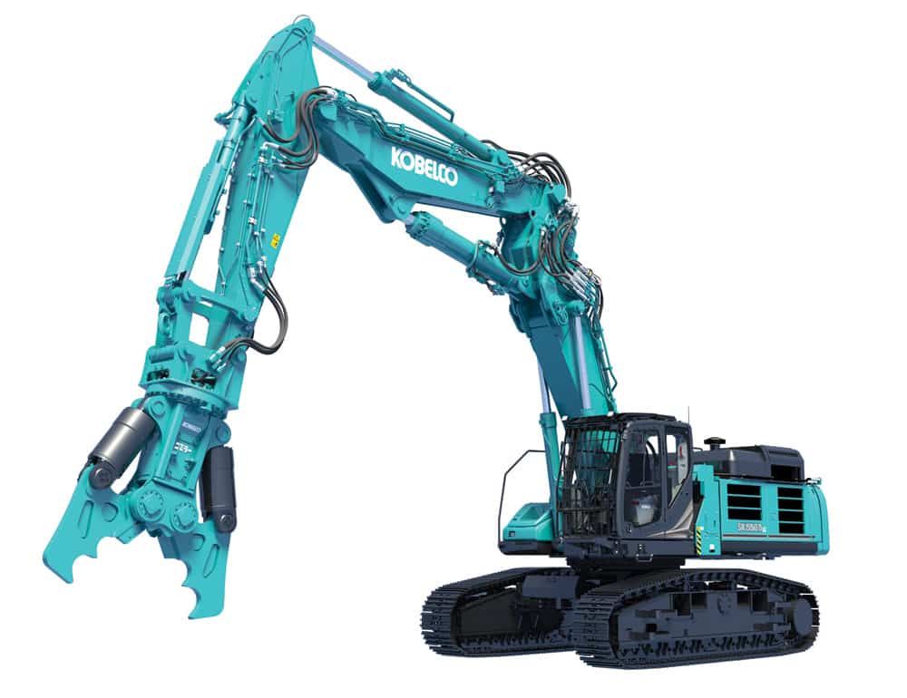 Teal Kobelco Excavator with Demolition Shears — Forecast Machinery in Yarrawonga, NT