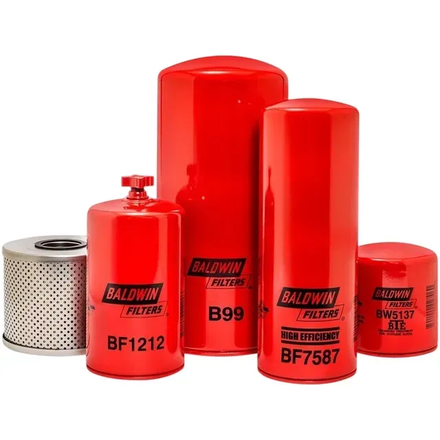 Red Baldwin Filters: various sizes and types, cylinders and a perforated metal disc — Forecast Machinery in Yarrawonga, NT