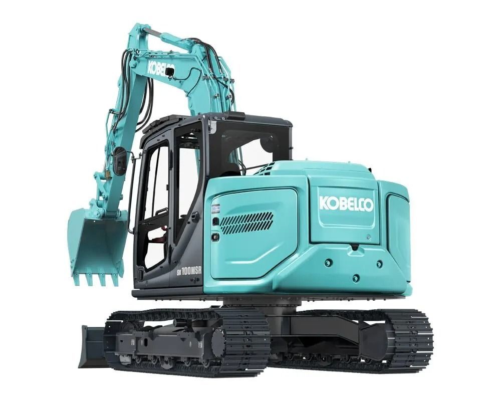 Teal Kobelco Excavator with Tracks, Arm Raised and Bucket Forward — Forecast Machinery in Yarrawonga, NT