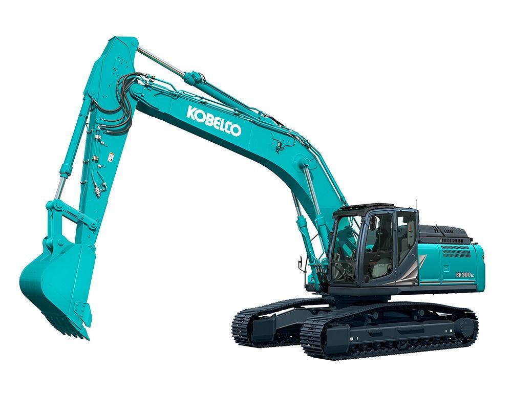 A teal Kobelco crawler excavator facing left against a white background  — Forecast Machinery in Yarrawonga, NT