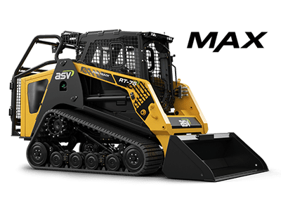 A yellow and black ASV RT-75 MAX compact track loader on a white background — Forecast Machinery in Yarrawonga, NT