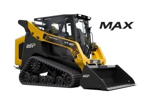 A yellow and black ASV VT-80 MAX compact track loader with a front bucket parked against a white background — Forecast Machinery in Yarrawonga, NT