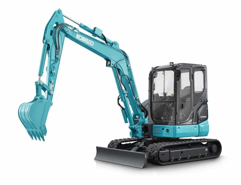 Teal Kobelco Mini Excavator with A Raised Arm — Forecast Machinery in Yarrawonga, NT