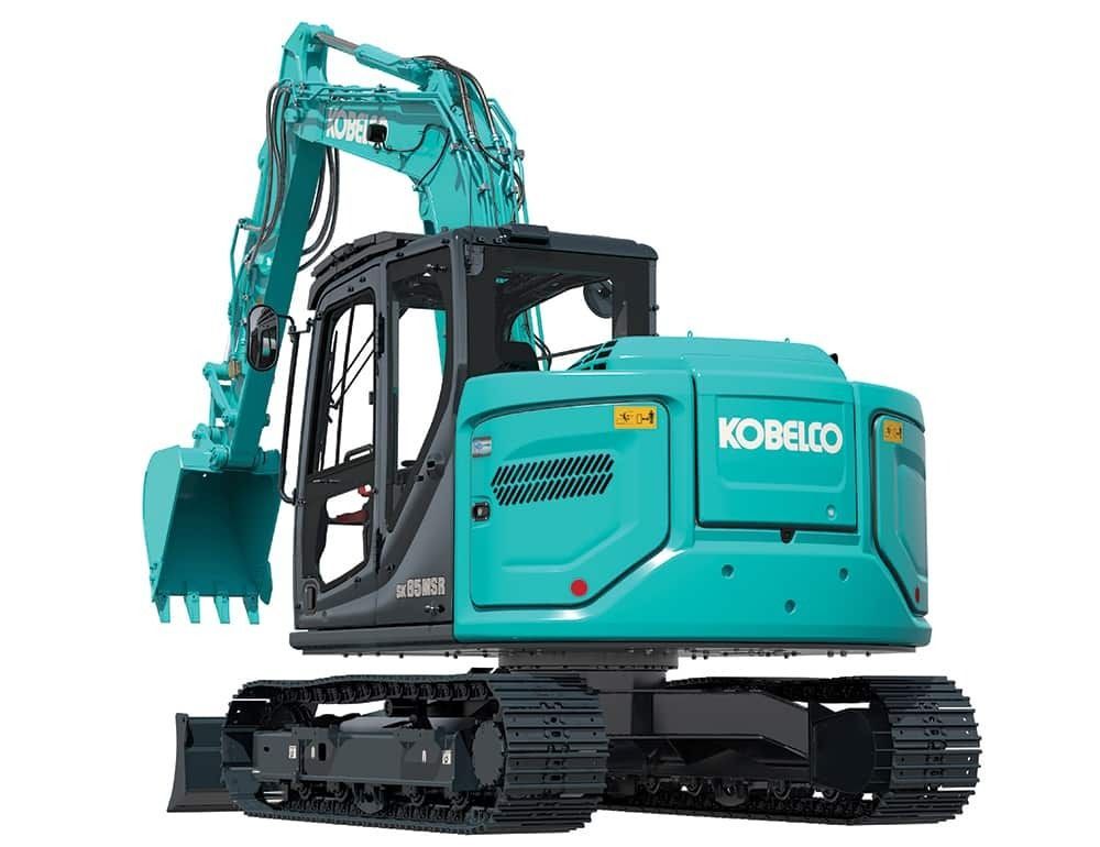 Teal Kobelco Excavator with Tracks, Arm Raised and Bucket Forward — Forecast Machinery in Yarrawonga, NT