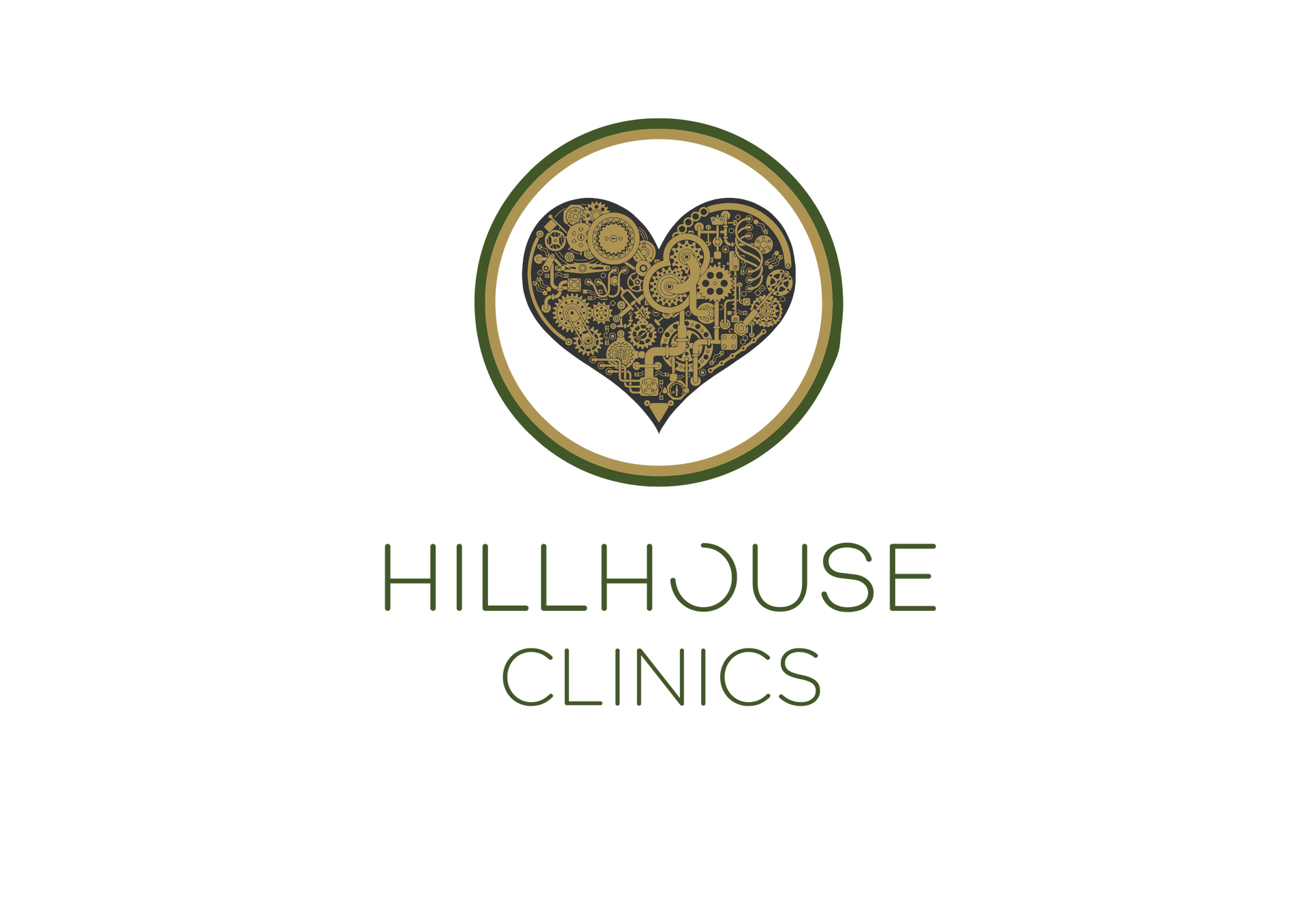 Een logo voor hillhouse clinics met een hart in een cirkel