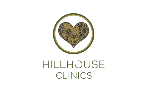 Een logo voor hillhouse clinics met een hart in een cirkel