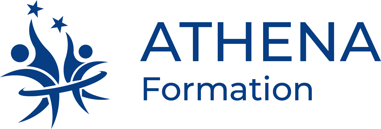 Logo de la formation ATHENA avec un graphisme stylisé de personnes tendant la main vers les étoiles.