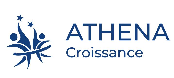 Logo d'Athena Croissance : trois figures pointant vers le haut avec des étoiles, à côté du texte « ATHENA Croissance ».