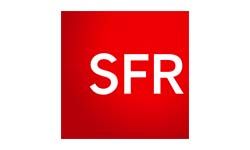 Logo SFR : texte blanc « SFR » dans un carré rouge.