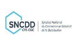 Logo for SNCDD, a French trade union. Blue hexagon encloses the letters "SNCDD" and "CFE-CGC." 