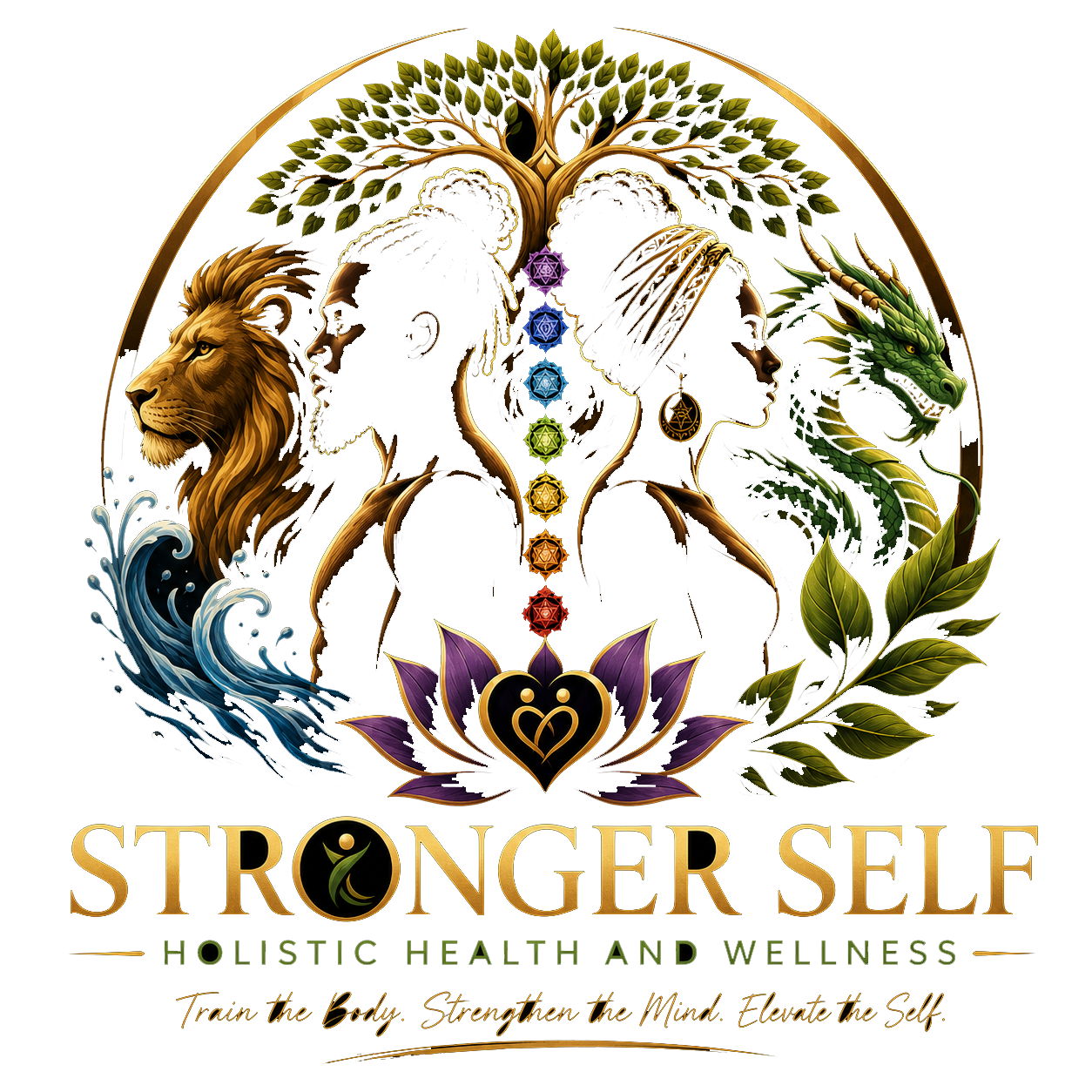 Gold 4SELF Fitness & Health logo with scales of justice and ornate decorative design