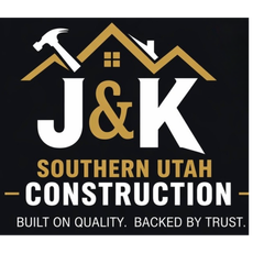 Logo for Vanguard Construction: Yellow house outline with tools, blue and yellow color scheme.