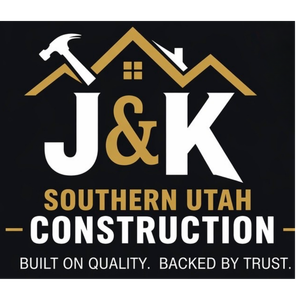 Logo for Vanguard Construction: Yellow house outline with tools, blue and yellow color scheme.