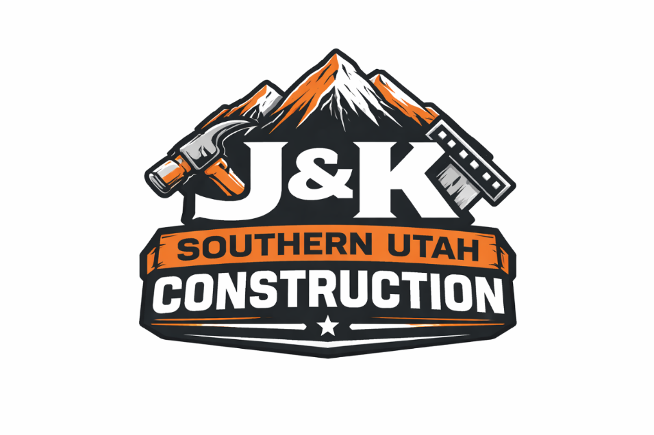 Logo for Vanguard Construction: Yellow house outline with tools, blue and yellow color scheme.