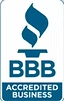 BBB Accredited Business logo, blue flame above 