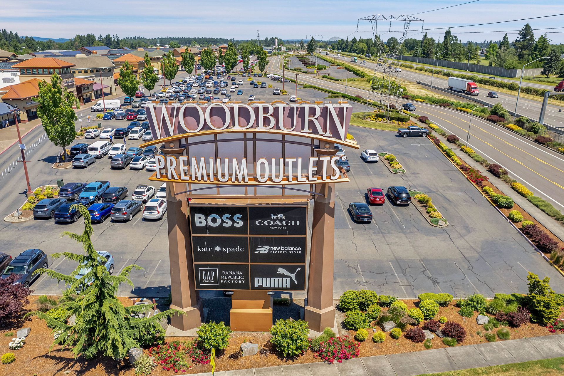 An aerial view of the woodburn premium outlets