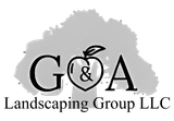 The logo for go & a landscaping group llc shows a tree with an apple on it.