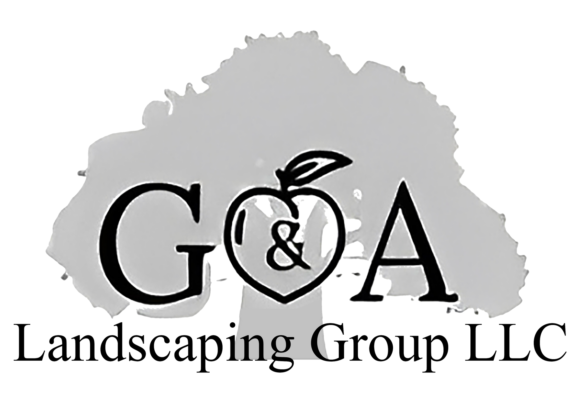 The logo for go & a landscaping group llc shows a tree with an apple on it.
