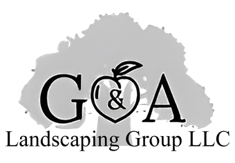 The logo for go & a landscaping group llc shows a tree with an apple on it.
