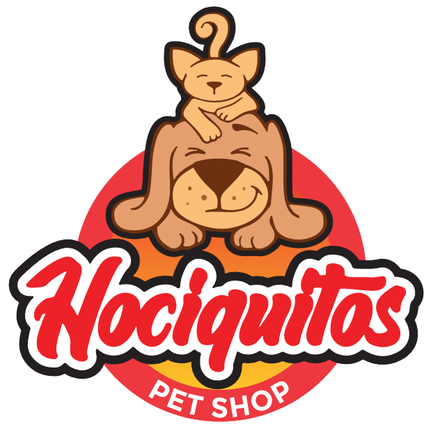 Logotipo: Perro feliz con gato encima, texto 