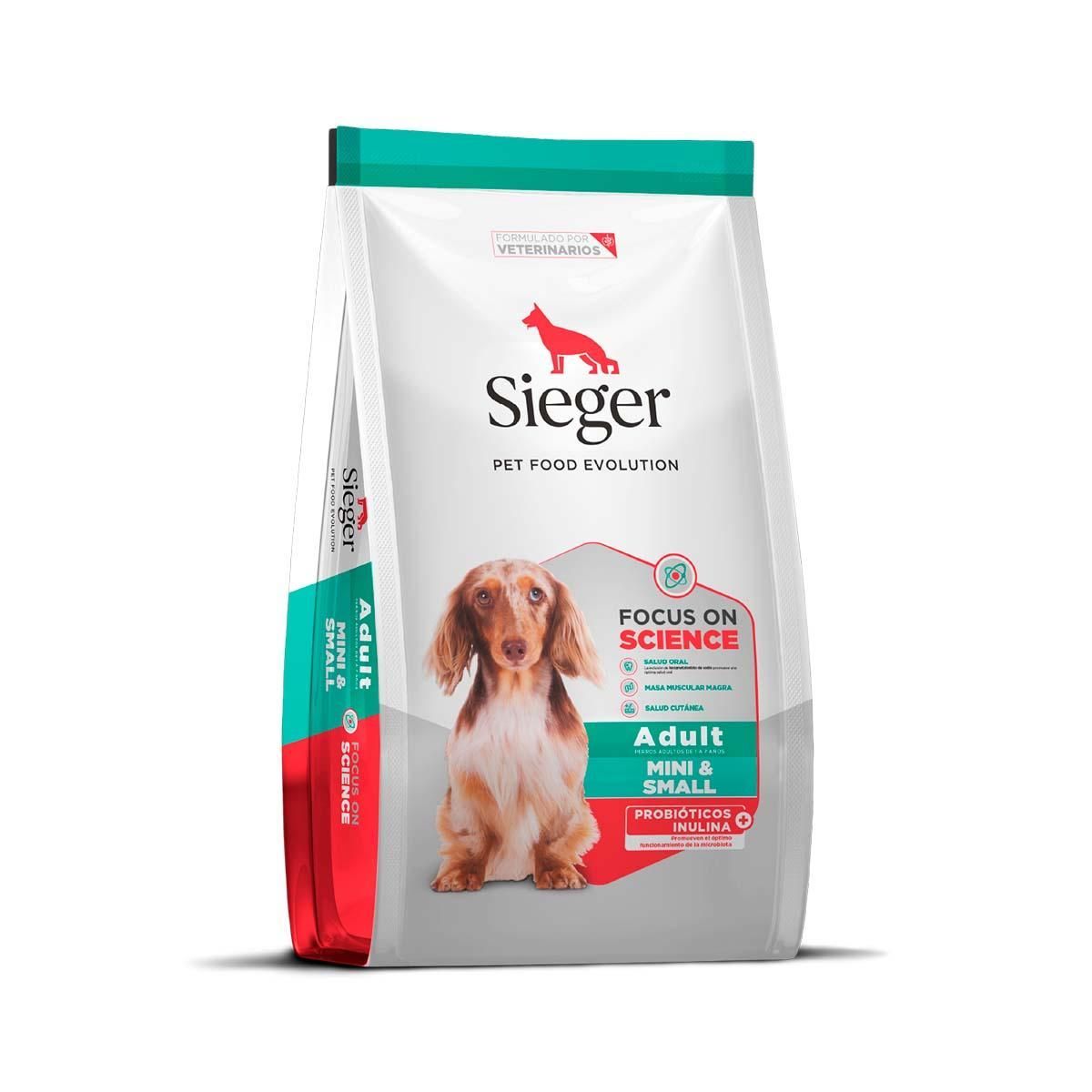 Bolsa de alimento para perros Sieger con un perro salchicha en la parte delantera.
