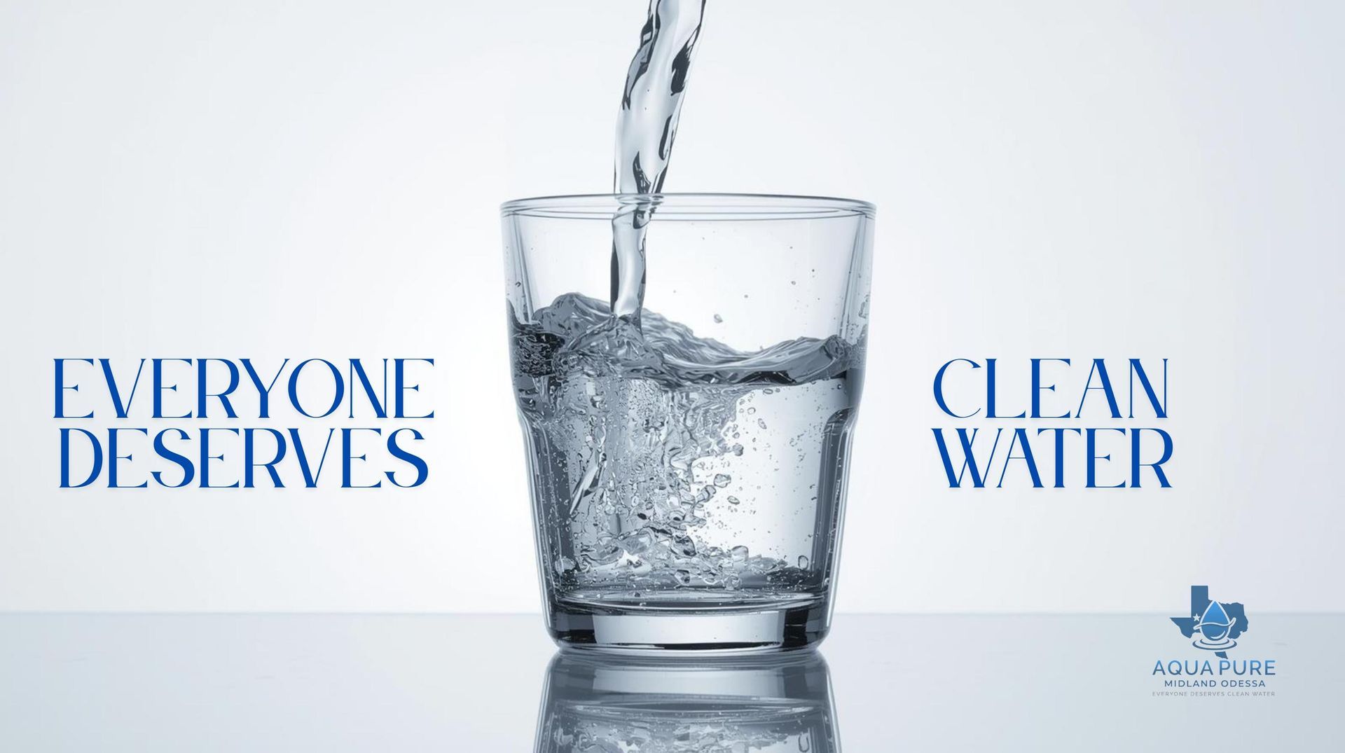 Water pouring into a glass with the text: 