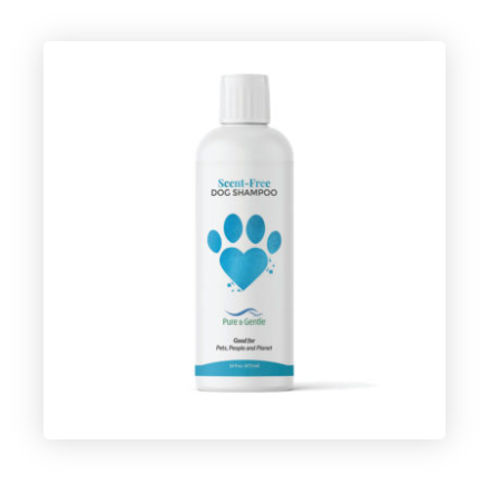 A bottle of dog shampoo with a paw print on it