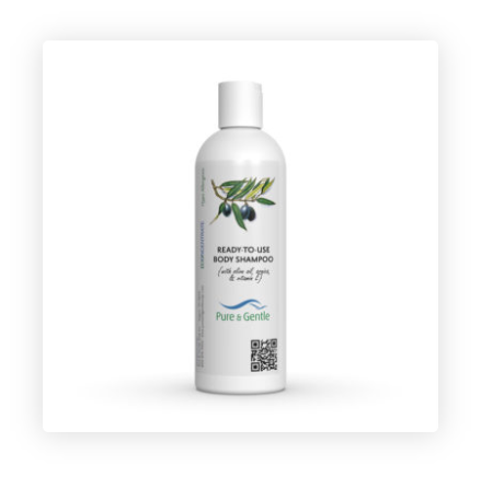 A white bottle of ready to use body shampoo on a white background.