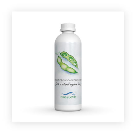 A white bottle with a green peas on it