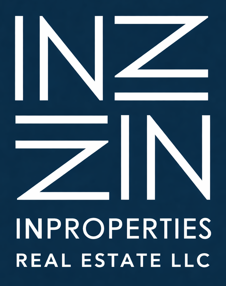 White INZ/InProperties Real Estate LLC logo on a dark blue background.