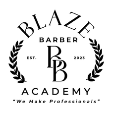 The logo for blaze barber academy says we make professionals