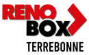 « Logo Reno Box Terrebonne : « RENO » en rouge au-dessus de « BOX » en noir et d’une flèche rouge pointant vers la droite. En dessous, « TERREBONNE » en noir. »