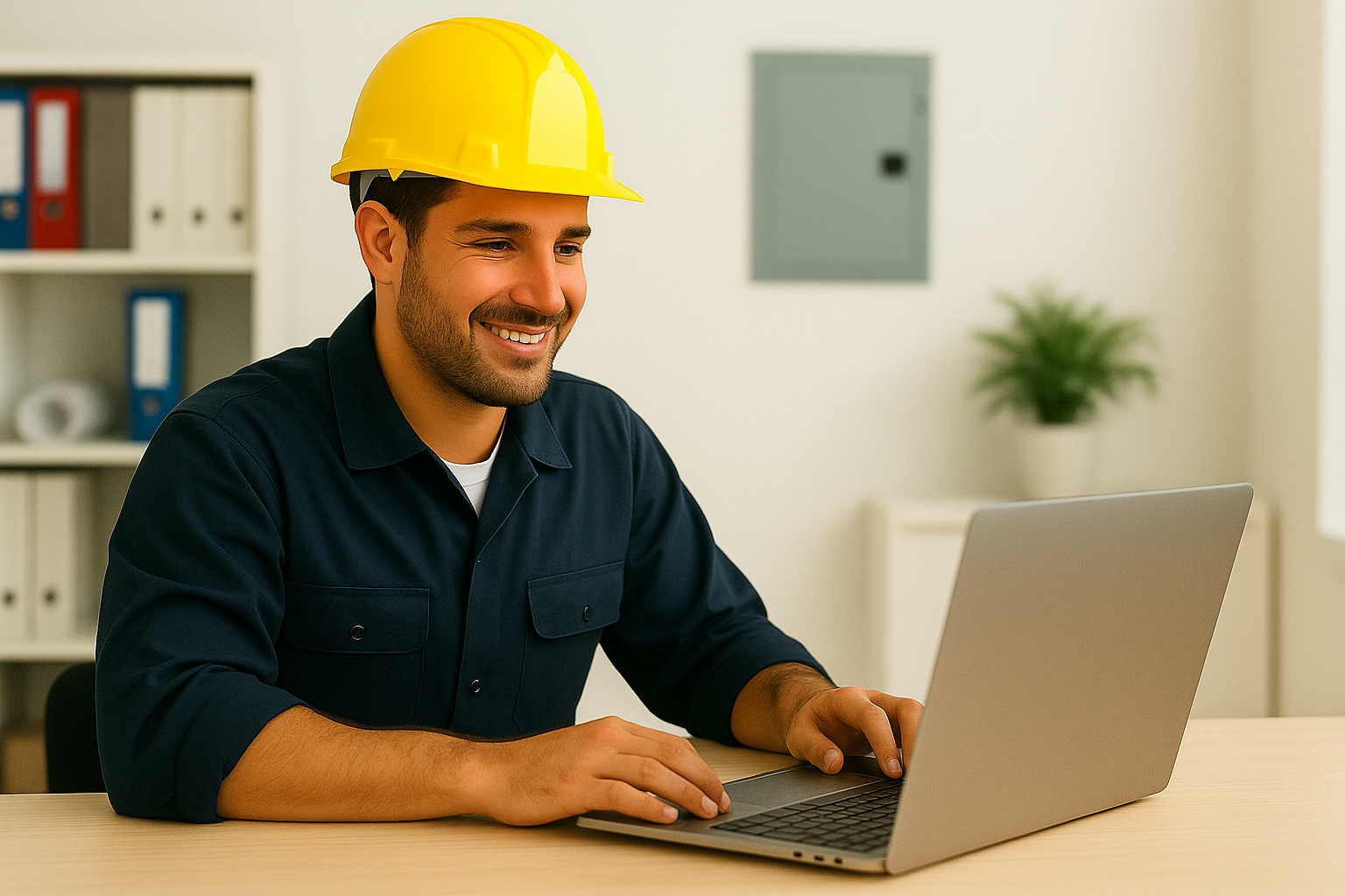 Electrical Contractor Checking His CRM Software