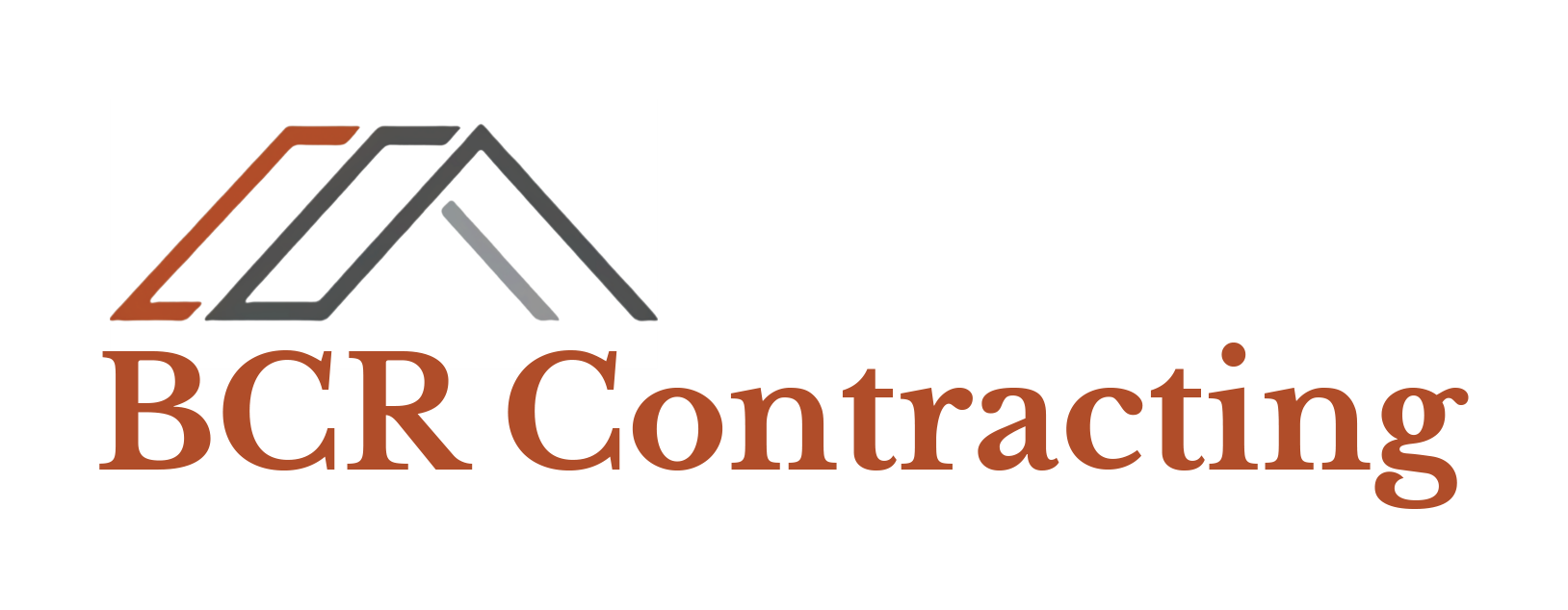 Logo of BCR Contracting featuring overlapping roof shapes and the company name.